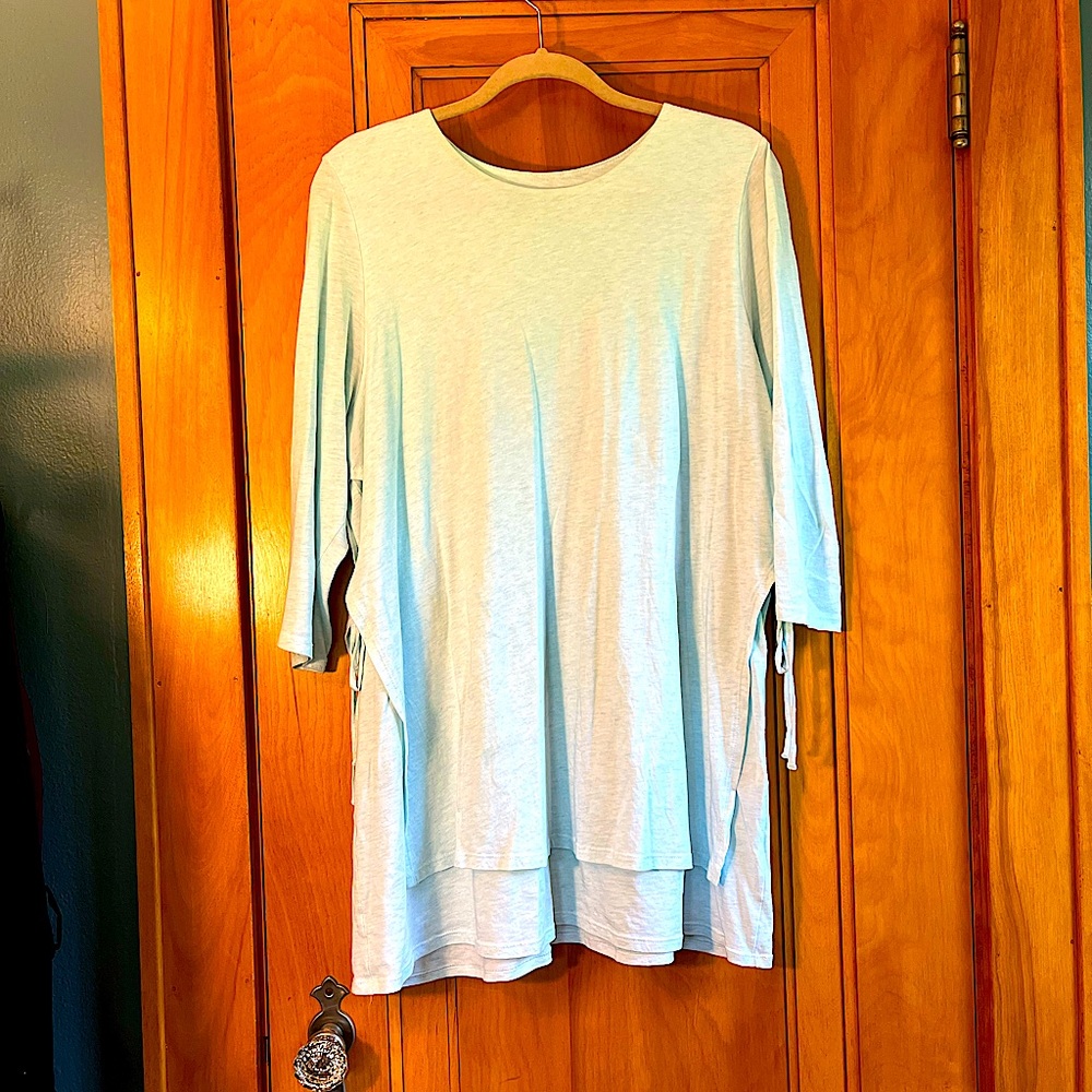 J.Jill Pure Jill Lt Blue/Pale Aquamarine 3/4 sleeve Layered Side-Tie Tunic SZ L